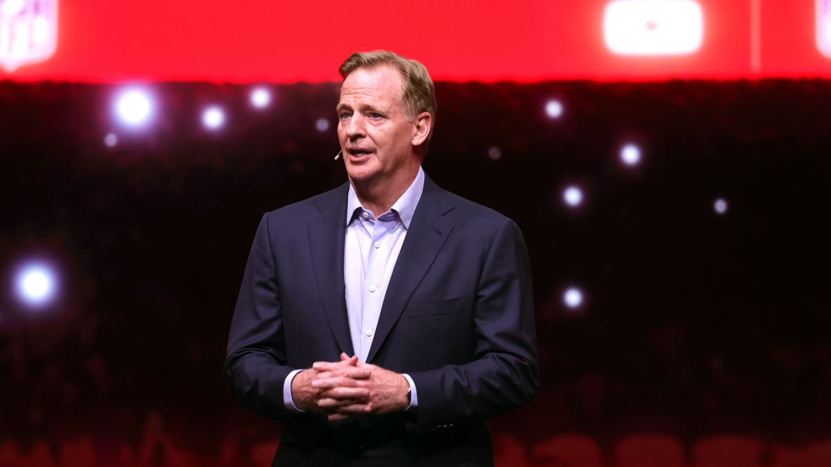 NFL commissioner Roger Goodell takes center stage at YouTube's 2023 Brandcast presentation.