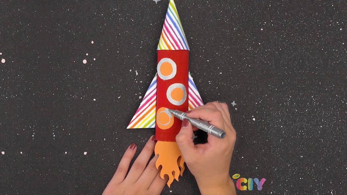 A paper rocket ship craft made as part of Crayola's tie-up with TheSoul Publishing, 5-MinuteCrafts