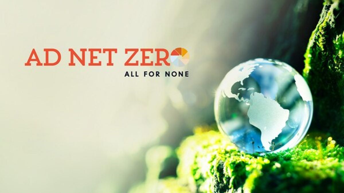Ad Net Zero's logo against a blurred nature background.