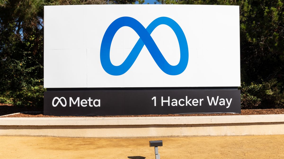 Meta logo sign outside California headquarters