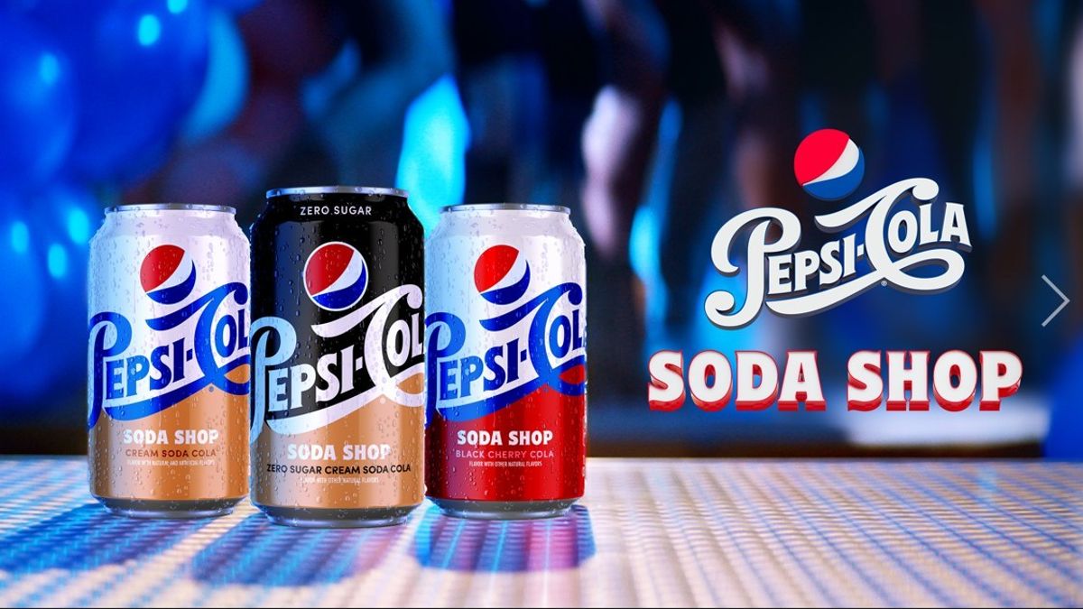 Three limited-edition Pepsi Soda Shop cans lined up on a diner table.