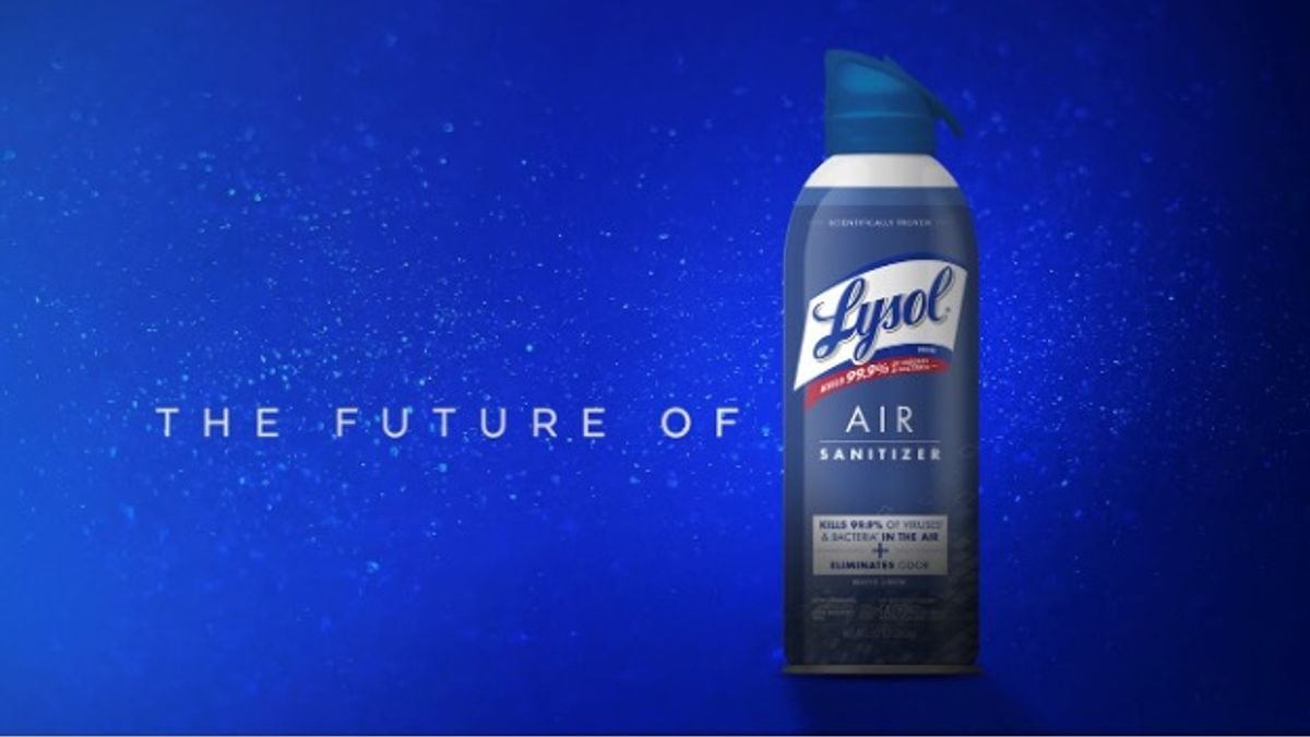 A new Lysol Air Sanitizer can next to its "The Future of Air" tagline.